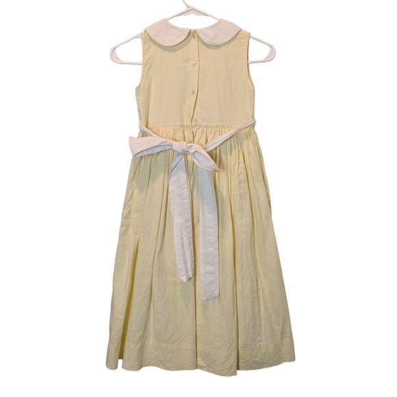 Strasburg Girls Sz 6Y Pale Yellow Linen Blend Embroidered Peter Pan Collar Dress - Picture 6 of 6